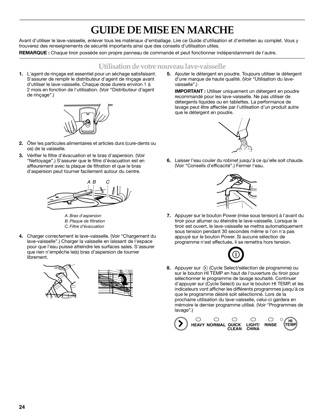 KitchenAid KUDD01DPPA, 8573754 manual Guide DE Mise EN Marche, Utilisation de votre nouveau lave-vaisselle 