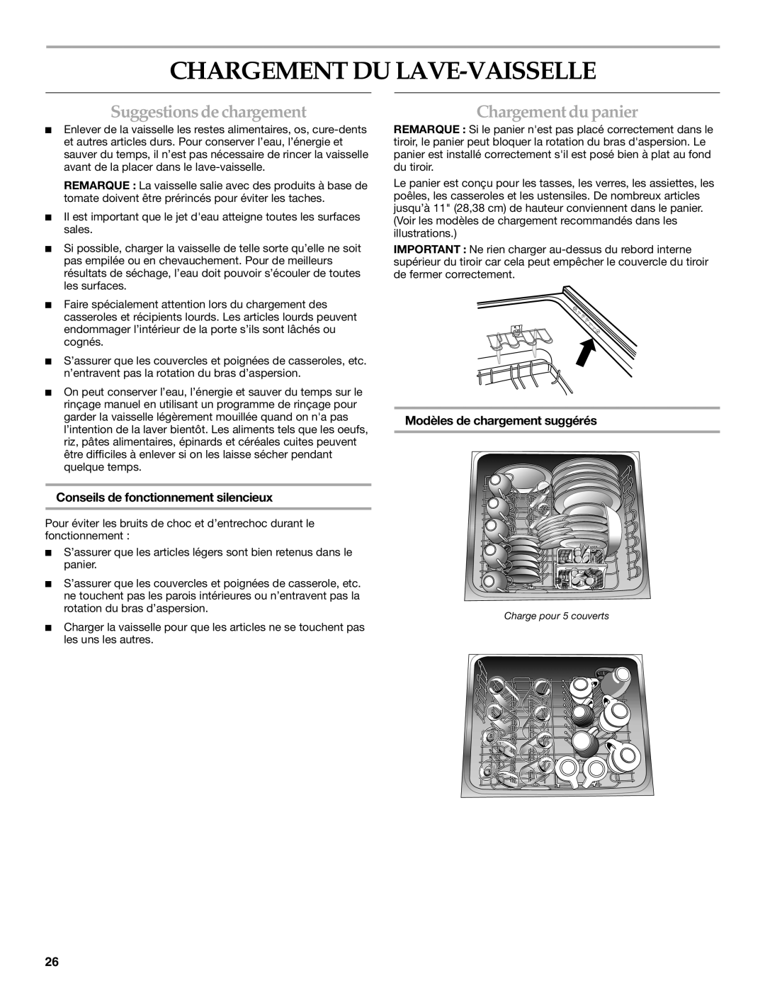 KitchenAid KUDD01DPPA, 8573754 manual Chargement Du Lave-Vaisselle, Suggestionsde chargementChargement du panier 