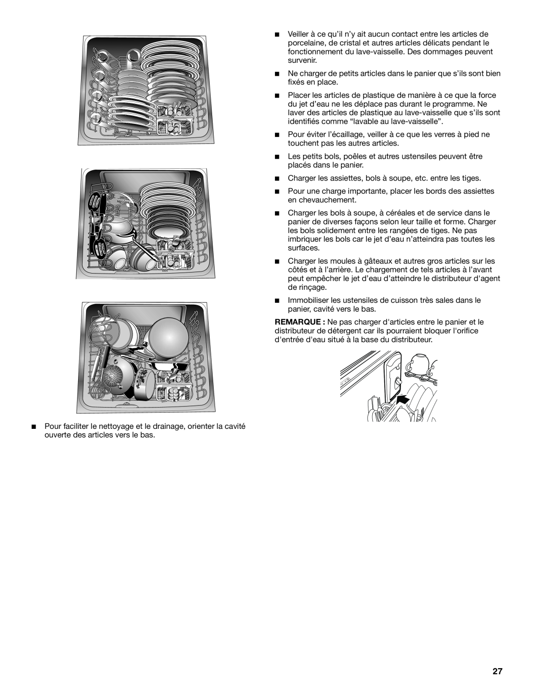 KitchenAid 8573754, KUDD01DPPA manual Charger les assiettes, bols à soupe, etc. entre les tiges 