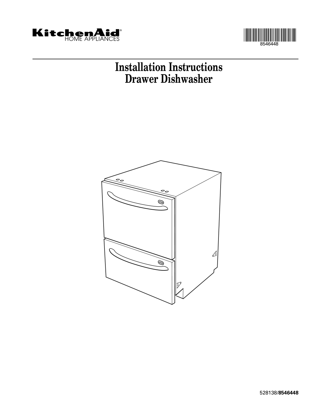 KitchenAid KUDD03DT installation instructions Installation Instructions Drawer Dishwasher 