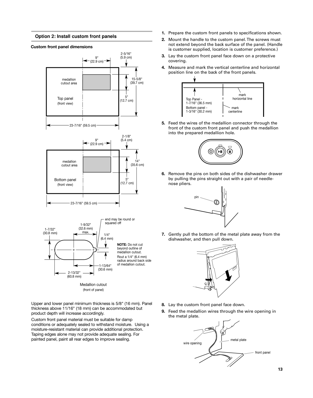 KitchenAid KUDD03DT installation instructions Option 2 Install custom front panels, Custom front panel dimensions 