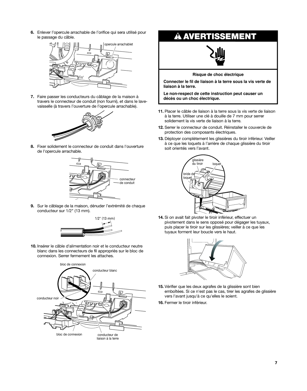 KitchenAid KUDD03DT installation instructions Avertissement 