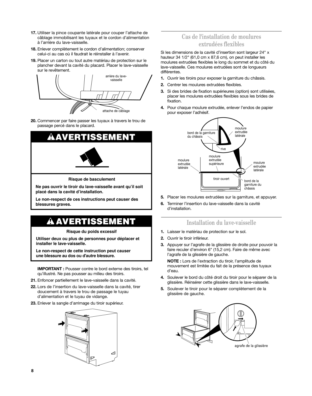 KitchenAid KUDD03DT Cas de linstallation de moulures Extrudées flexibles, Installation du lave-vaisselle 