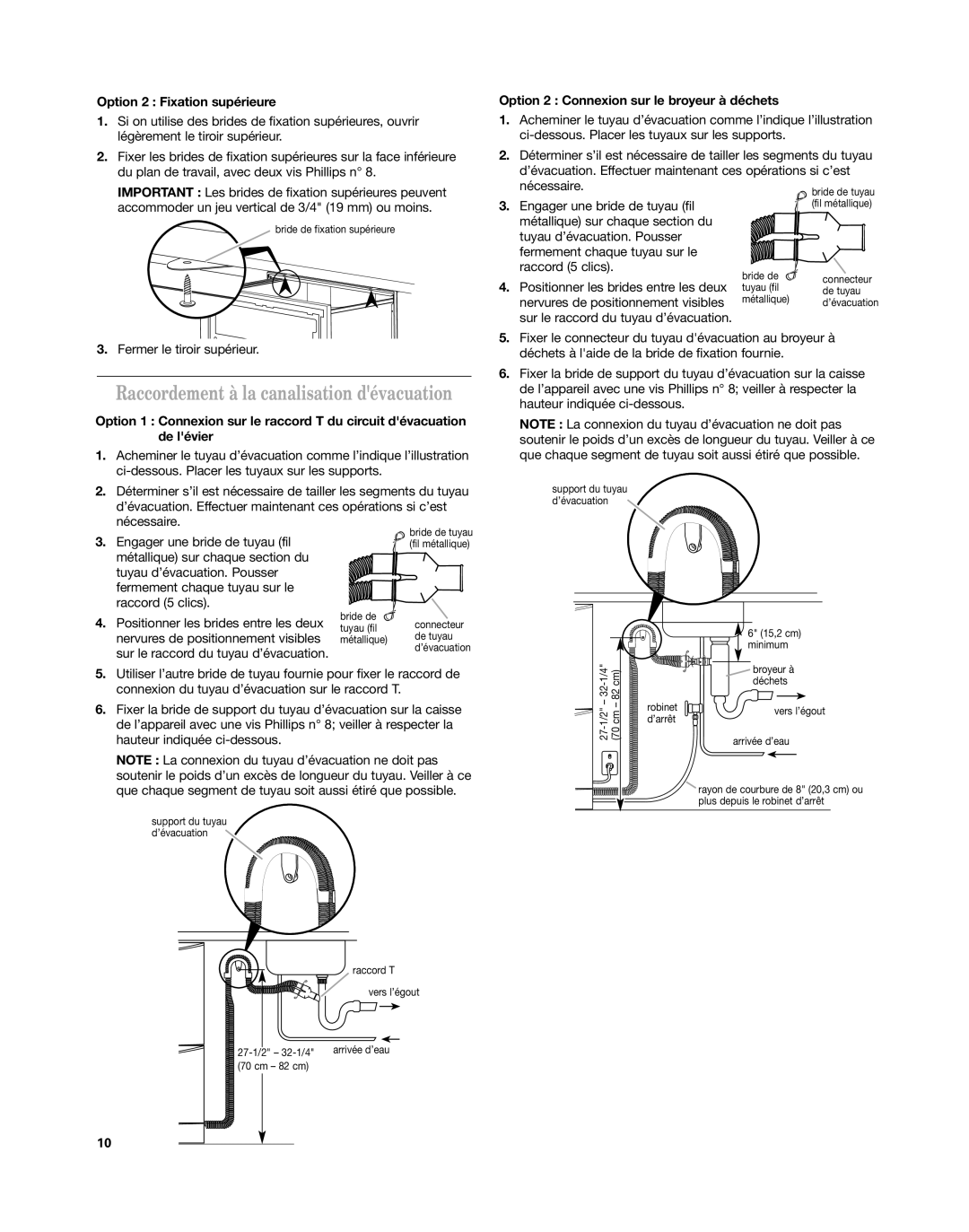 KitchenAid KUDD03DT installation instructions Option 2 Fixation supérieure, Option 2 Connexion sur le broyeur à déchets 