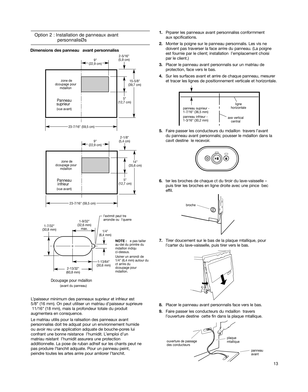 KitchenAid KUDD03DT Option 2 Installation de panneaux avant personnalisés, Dimensions des panneaux avant personnalisés 