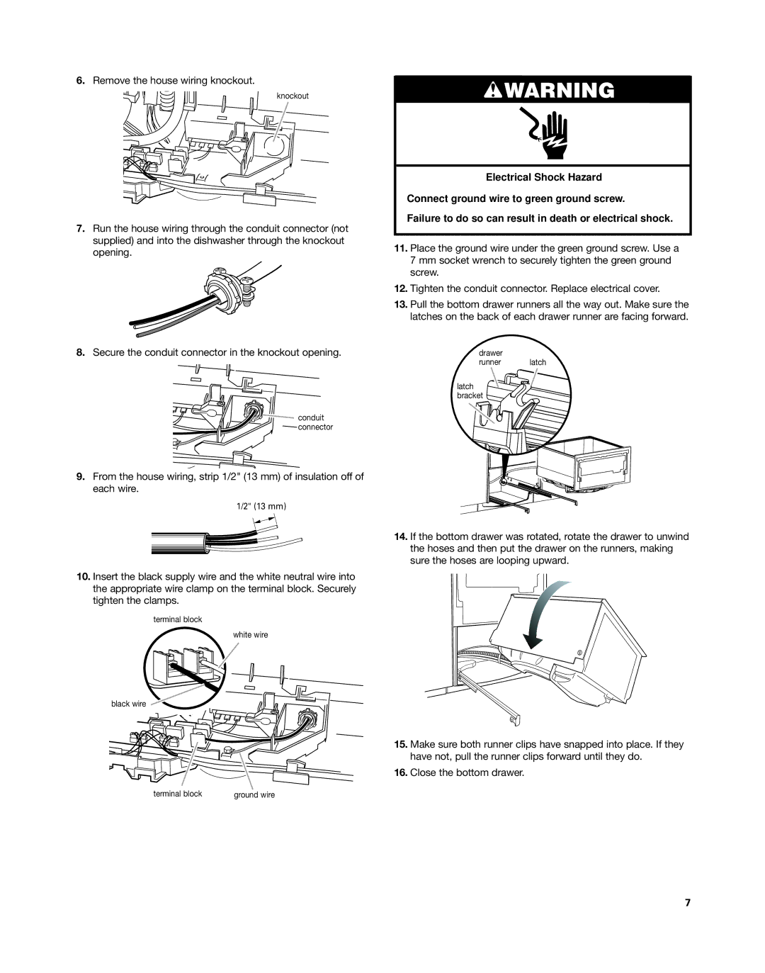 KitchenAid KUDD03DT installation instructions Remove the house wiring knockout 