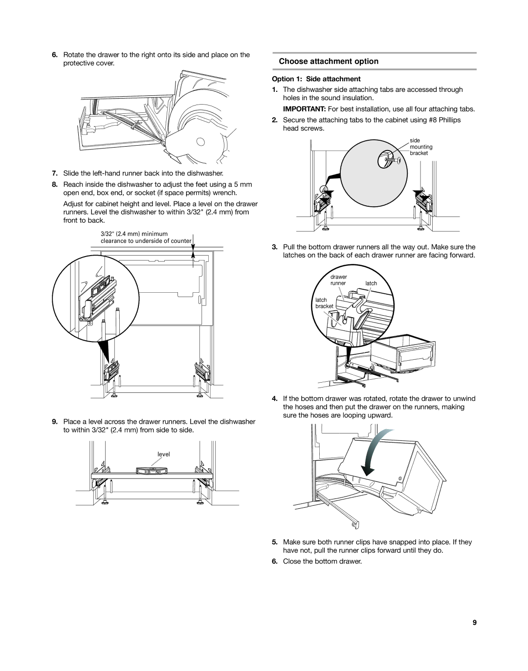 KitchenAid KUDD03DT installation instructions Choose attachment option, Option 1 Side attachment 