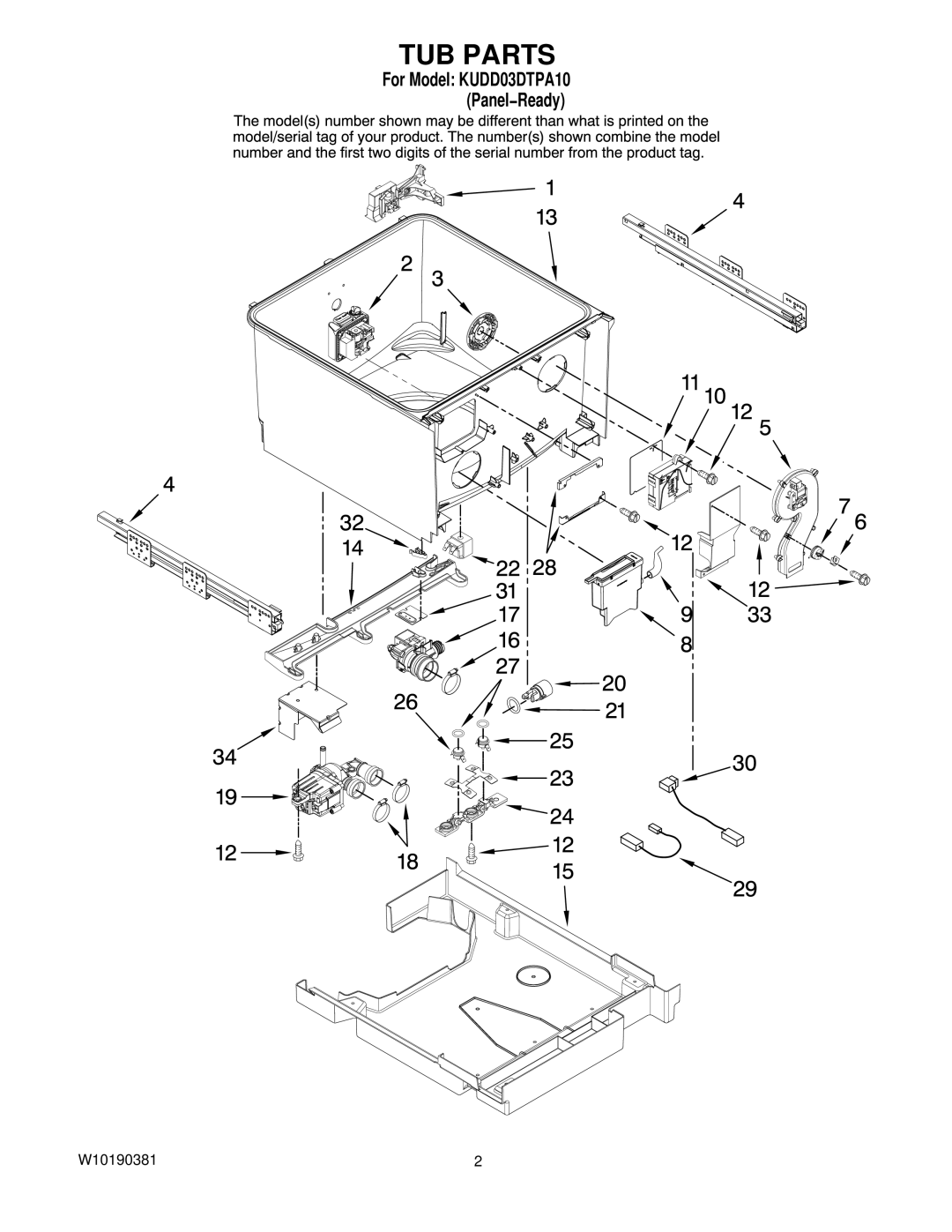 KitchenAid KUDD03DTPA10 manual TUB Parts 