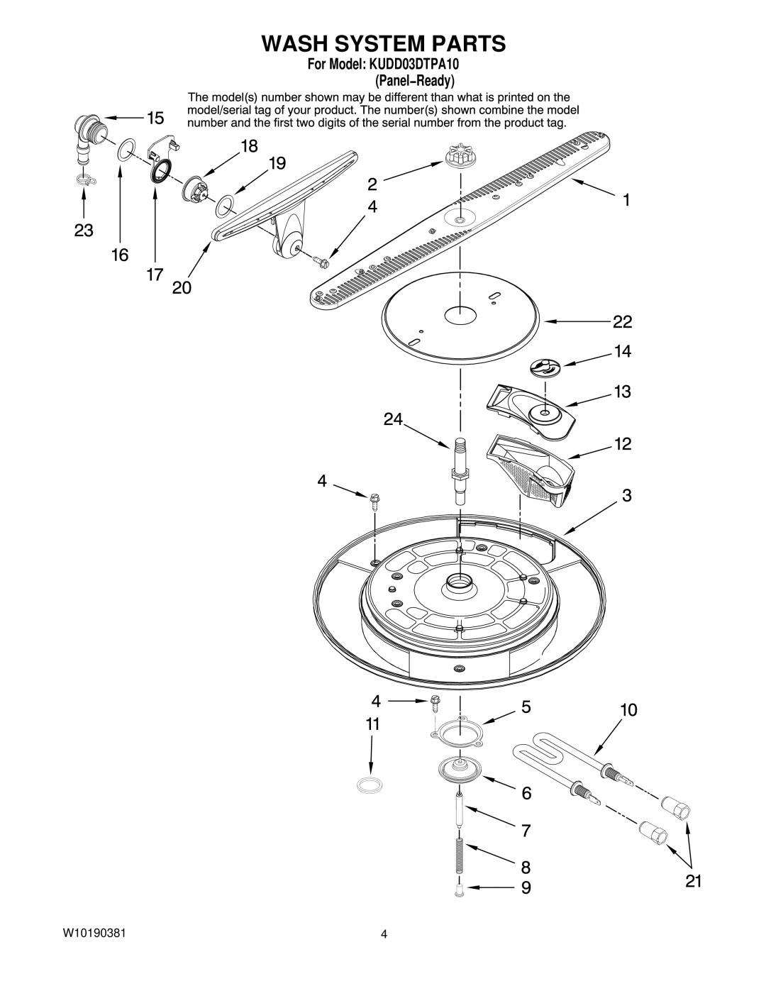 KitchenAid KUDD03DTPA10 manual Wash System Parts 