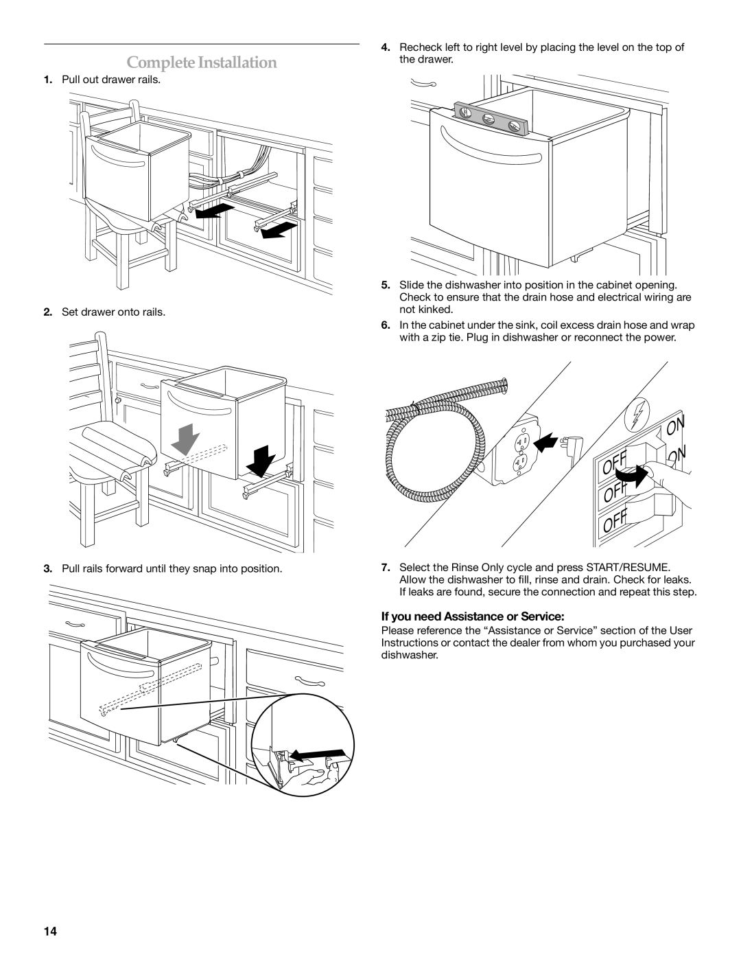 KitchenAid KUDD03STBL installation instructions Complete Installation, If you need Assistance or Service 