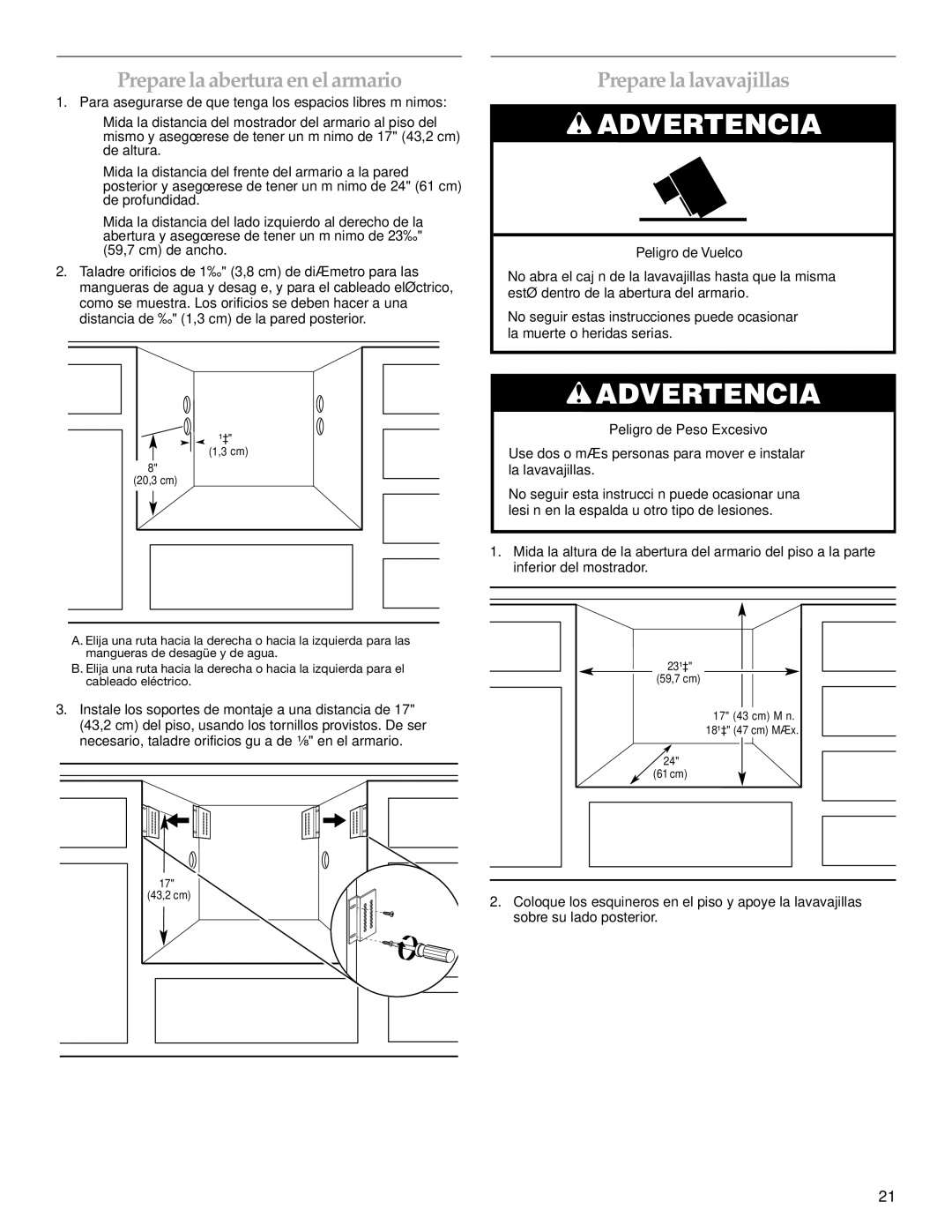 KitchenAid KUDD03STBL installation instructions Prepare la abertura en el armario, Prepare la lavavajillas 