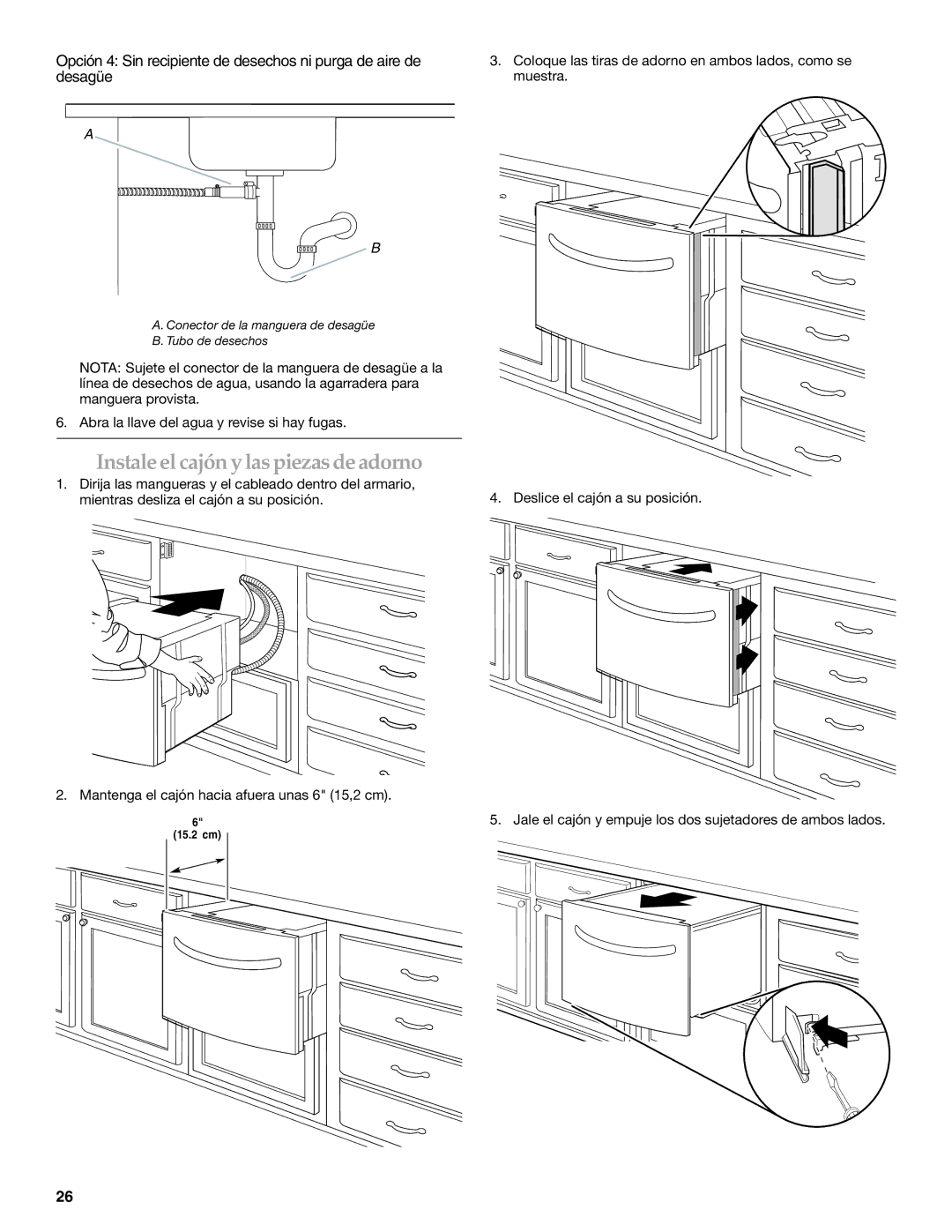 KitchenAid KUDD03STBL installation instructions Instale el cajón y las piezas de adorno 