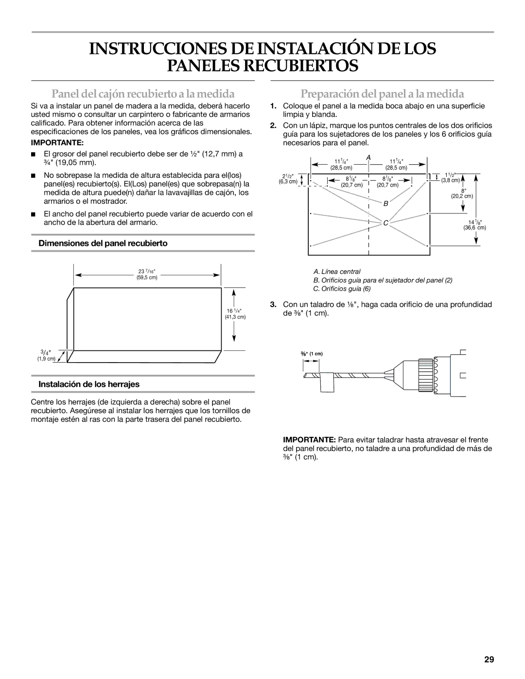 KitchenAid KUDD03STBL Instrucciones DE Instalación DE LOS Paneles Recubiertos, Panel del cajón recubierto a la medida 