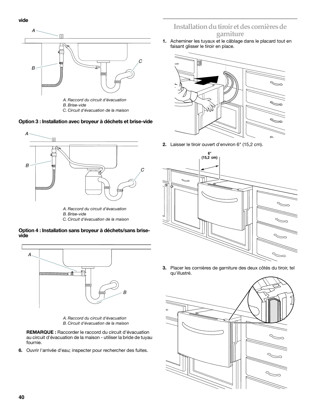 KitchenAid KUDD03STBL installation instructions Installation du tiroir et des cornières de Garniture, Vide 