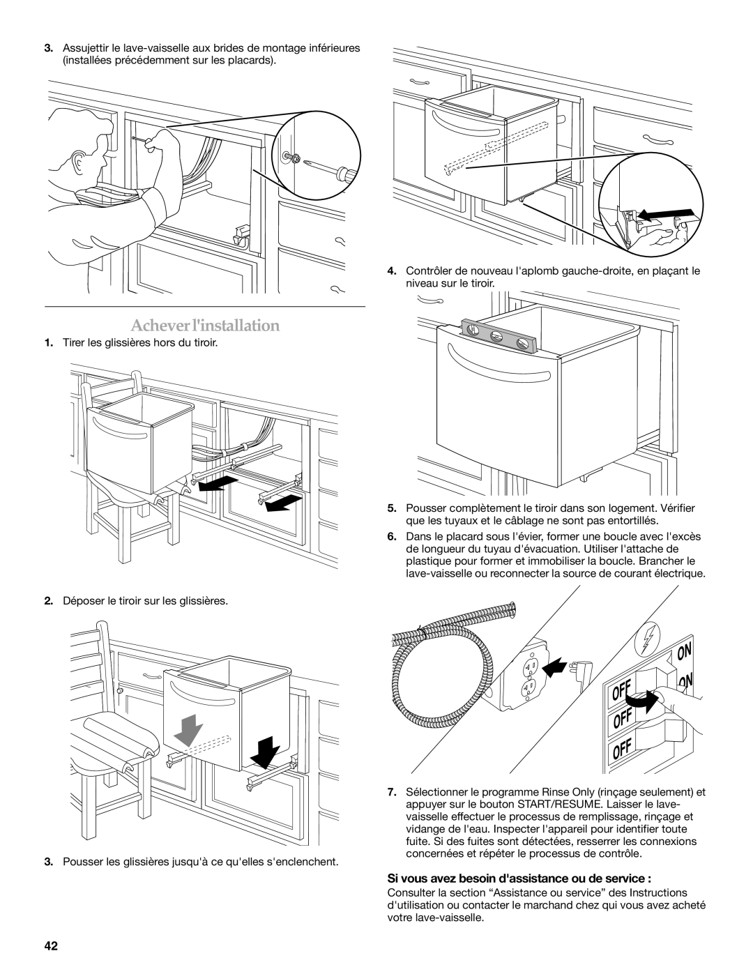 KitchenAid KUDD03STBL installation instructions Achever linstallation, Si vous avez besoin dassistance ou de service 