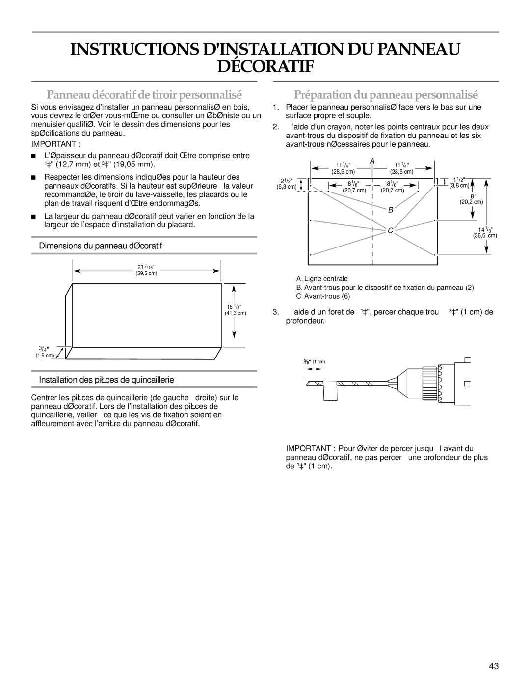 KitchenAid KUDD03STBL Instructions Dinstallation DU Panneau Décoratif, Panneau décoratif de tiroir personnalisé 