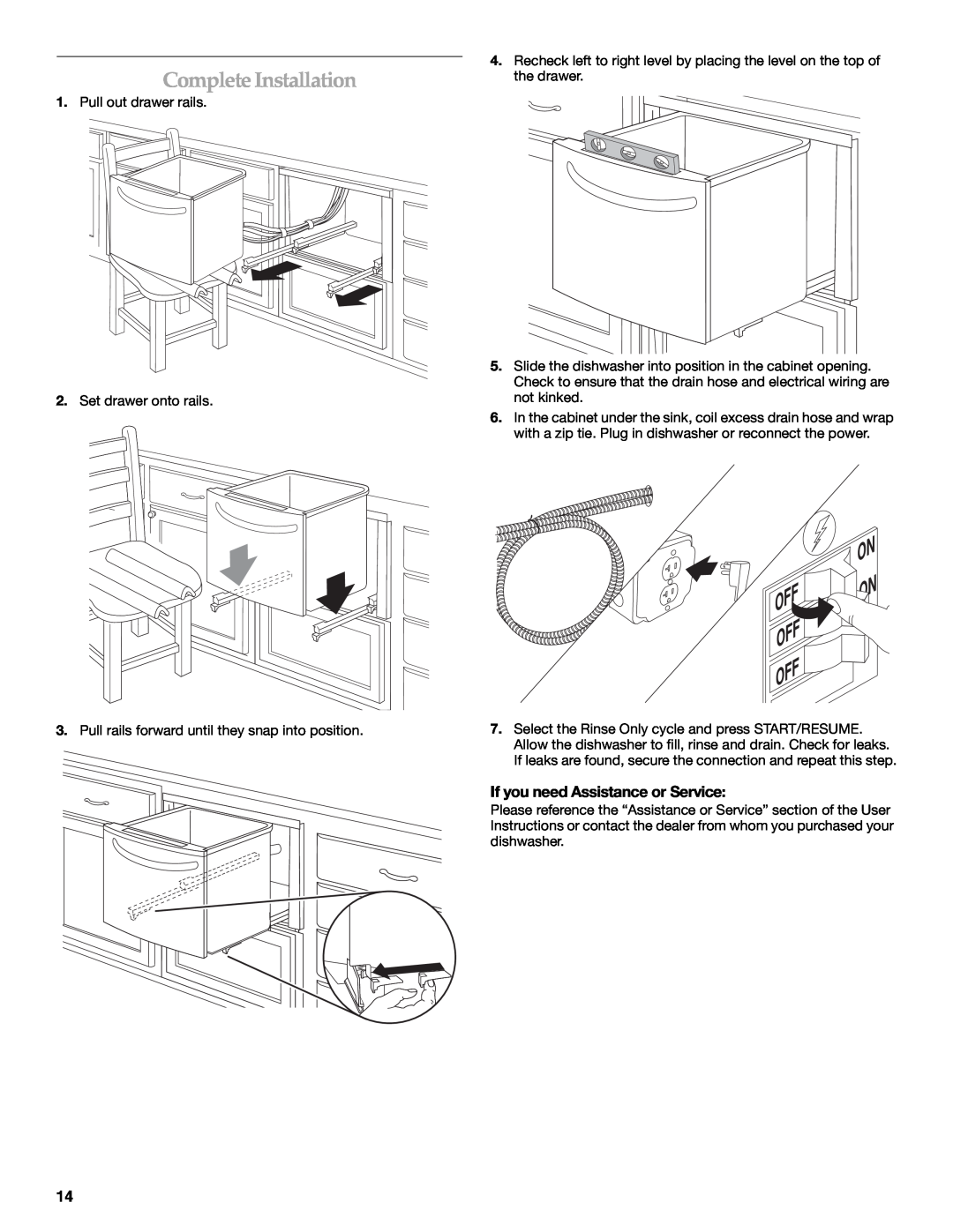 KitchenAid KUDD03STBL installation instructions Complete Installation, If you need Assistance or Service 