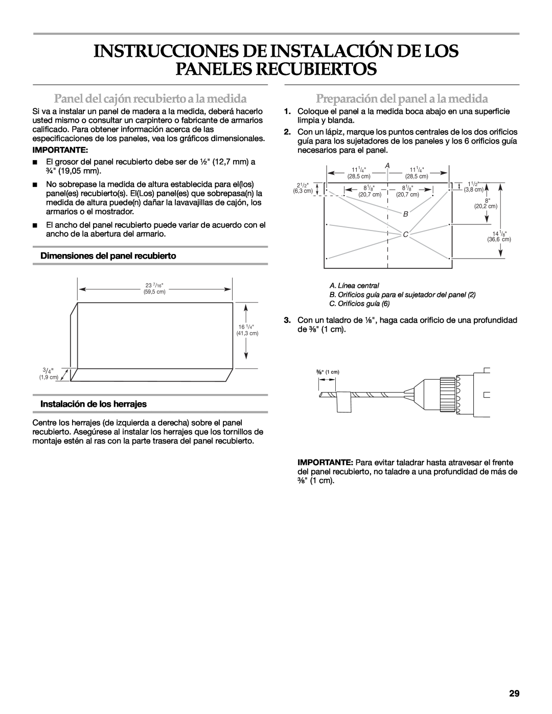 KitchenAid KUDD03STBL Instrucciones De Instalación De Los Paneles Recubiertos, Panel del cajón recubierto a la medida 