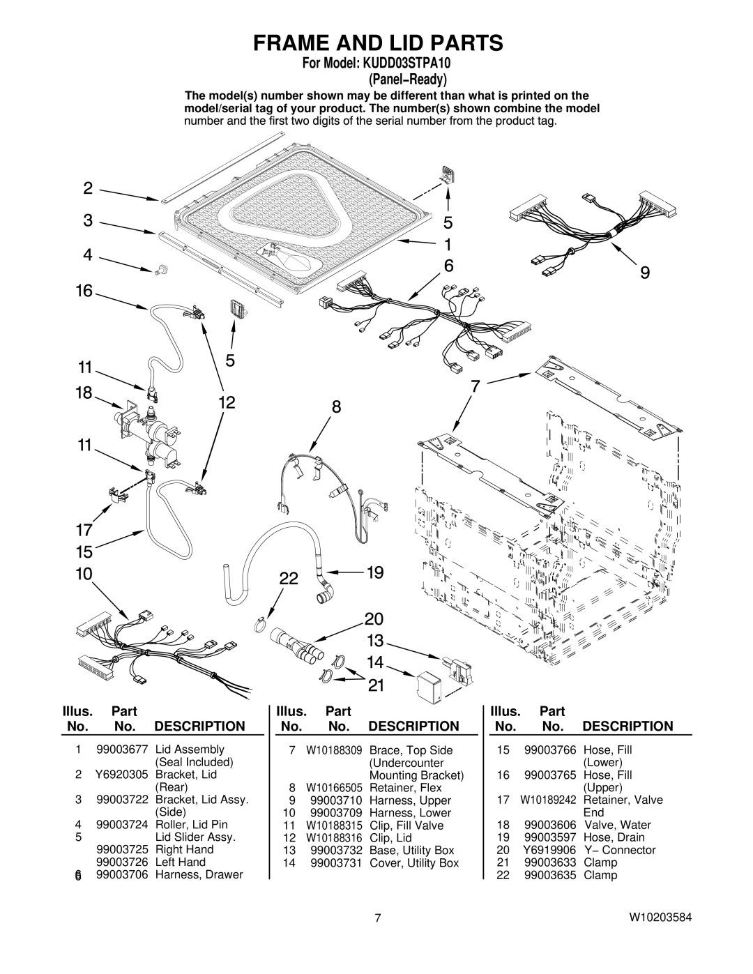 KitchenAid KUDD03STPA10 manual Frame and LID Parts 