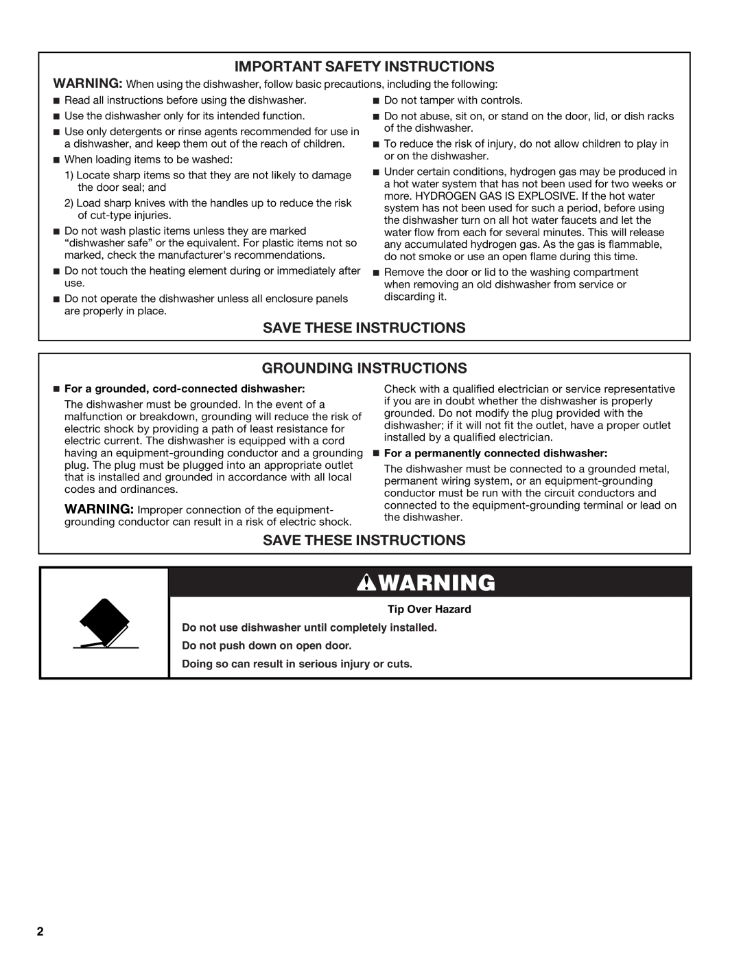 KitchenAid KUDE03FTBL warranty For a grounded, cord-connected dishwasher, For a permanently connected dishwasher 