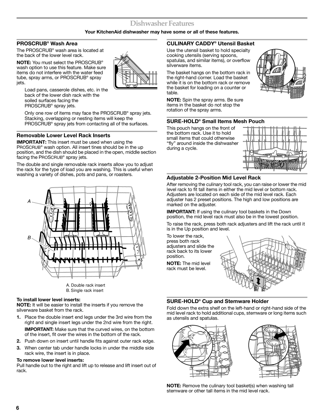 KitchenAid KUDE03FTBL warranty Dishwasher Features 