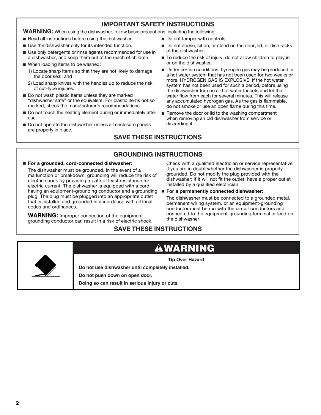 KitchenAid KUDE03FTSS warranty For a grounded, cord-connected dishwasher, For a permanently connected dishwasher 