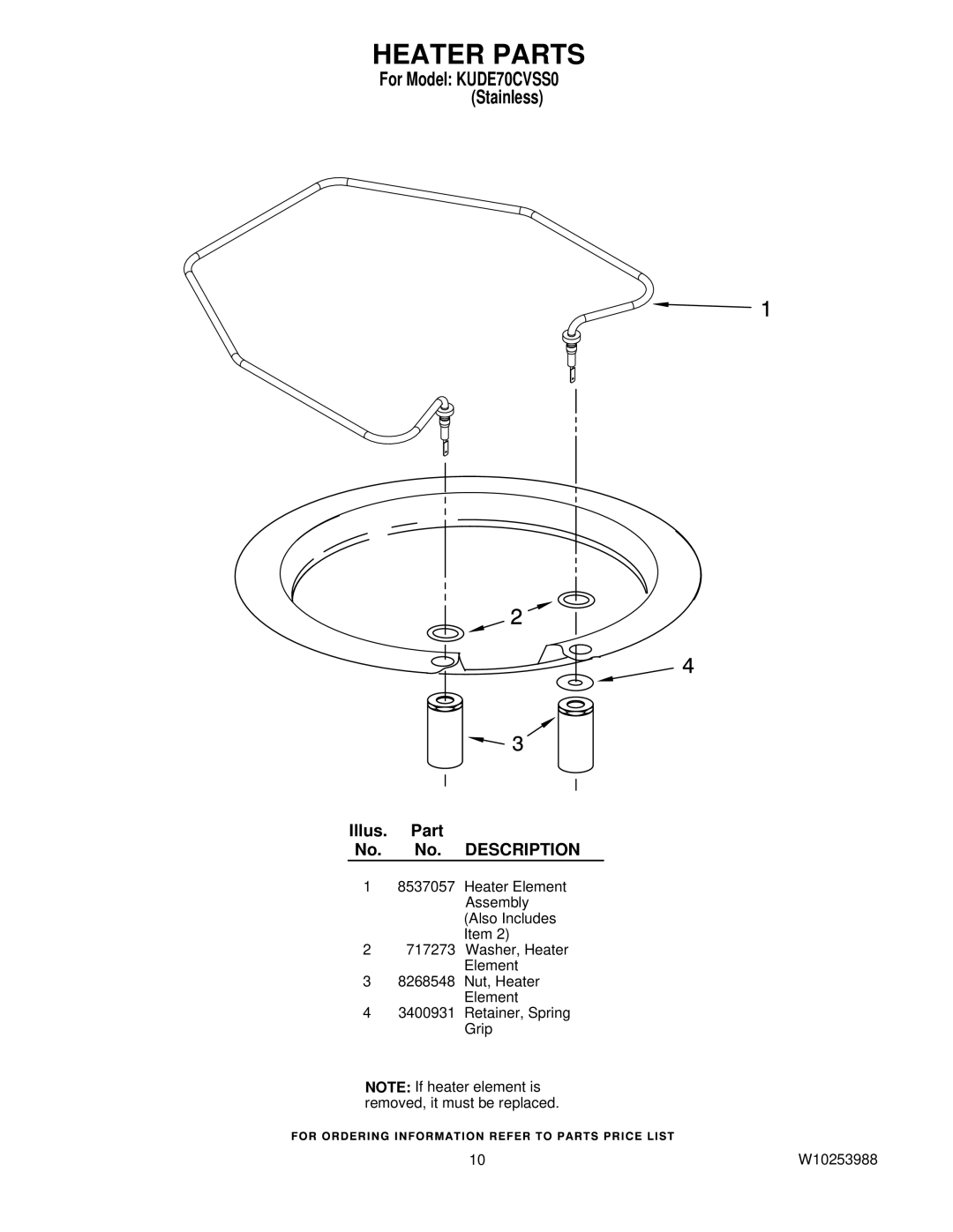 KitchenAid KUDE70CVSS0 manual Heater Parts 