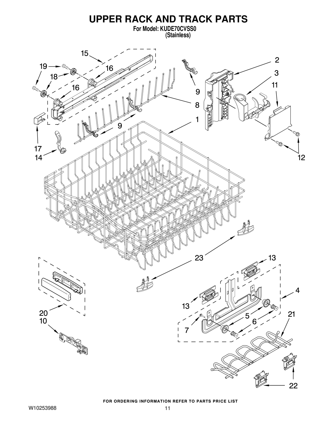 KitchenAid KUDE70CVSS0 manual Upper Rack and Track Parts 