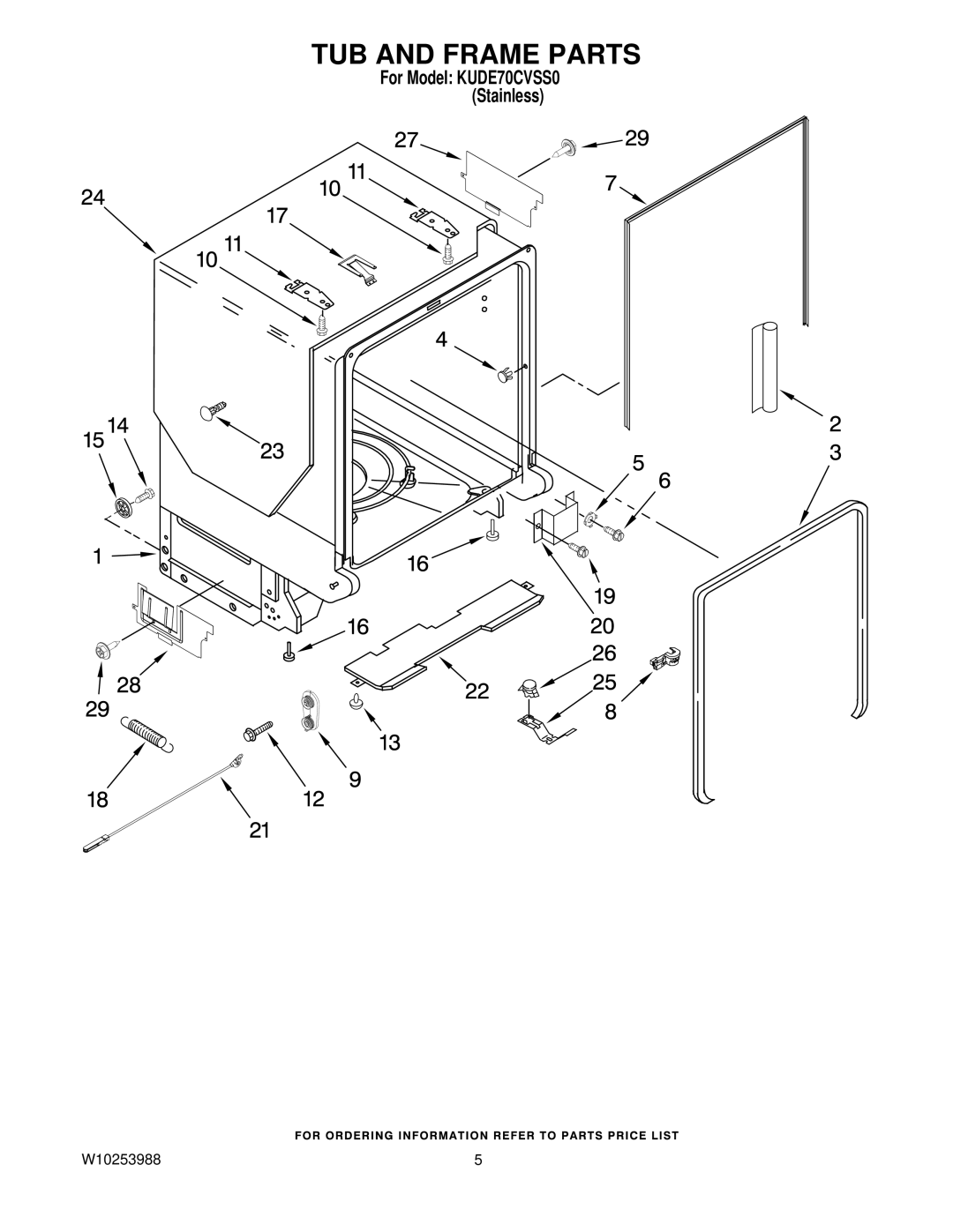 KitchenAid KUDE70CVSS0 manual TUB and Frame Parts 