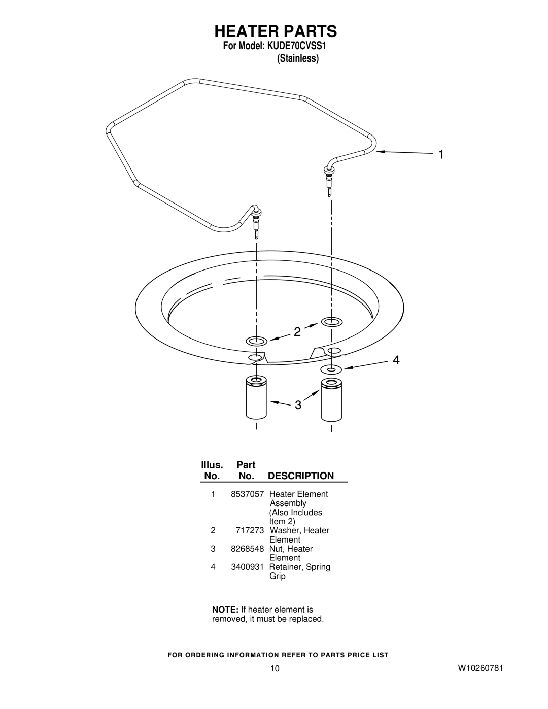 KitchenAid KUDE70CVSS1 manual Heater Parts 