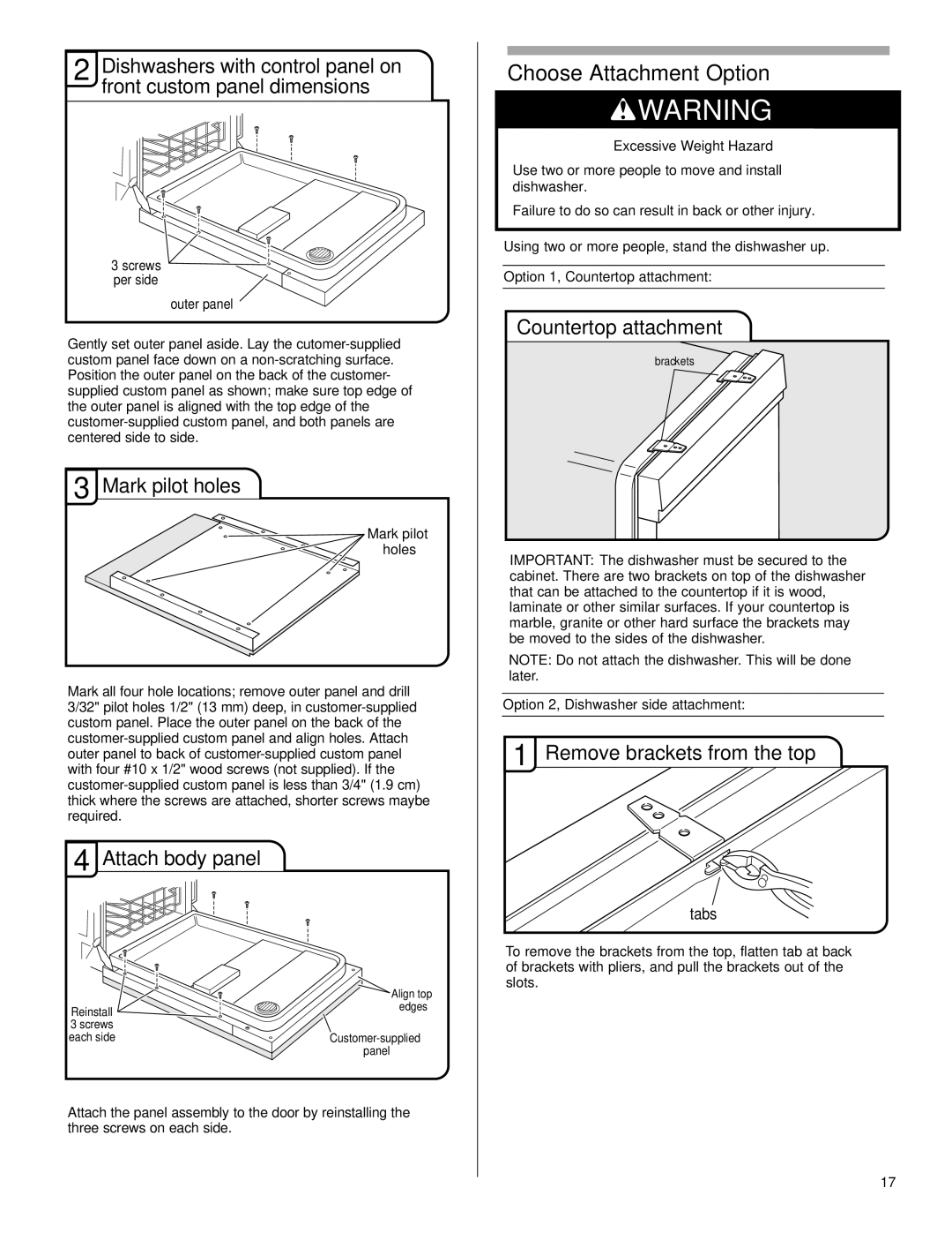 KitchenAid W10056407A, KUDE70FVPA, KUDE60FVPA Choose Attachment Option, Countertop attachment, Remove brackets from the top 