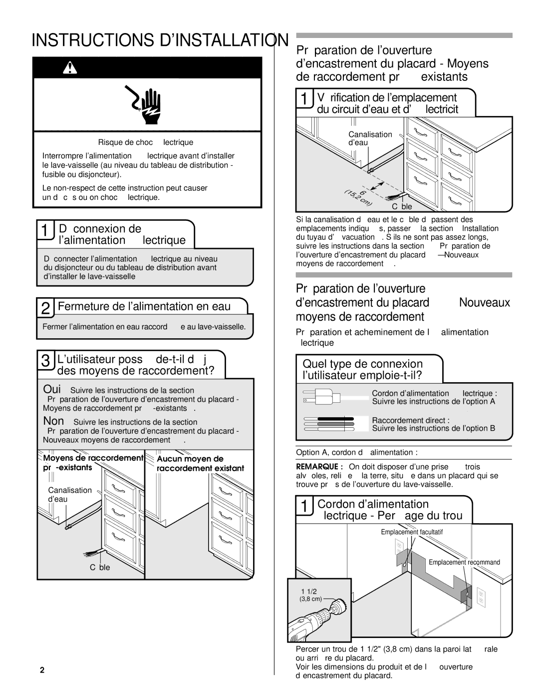 KitchenAid W10056407A, KUDE70FVPA, KUDE60FVPA Déconnexion de lalimentation électrique, Fermeture de lalimentation en eau 