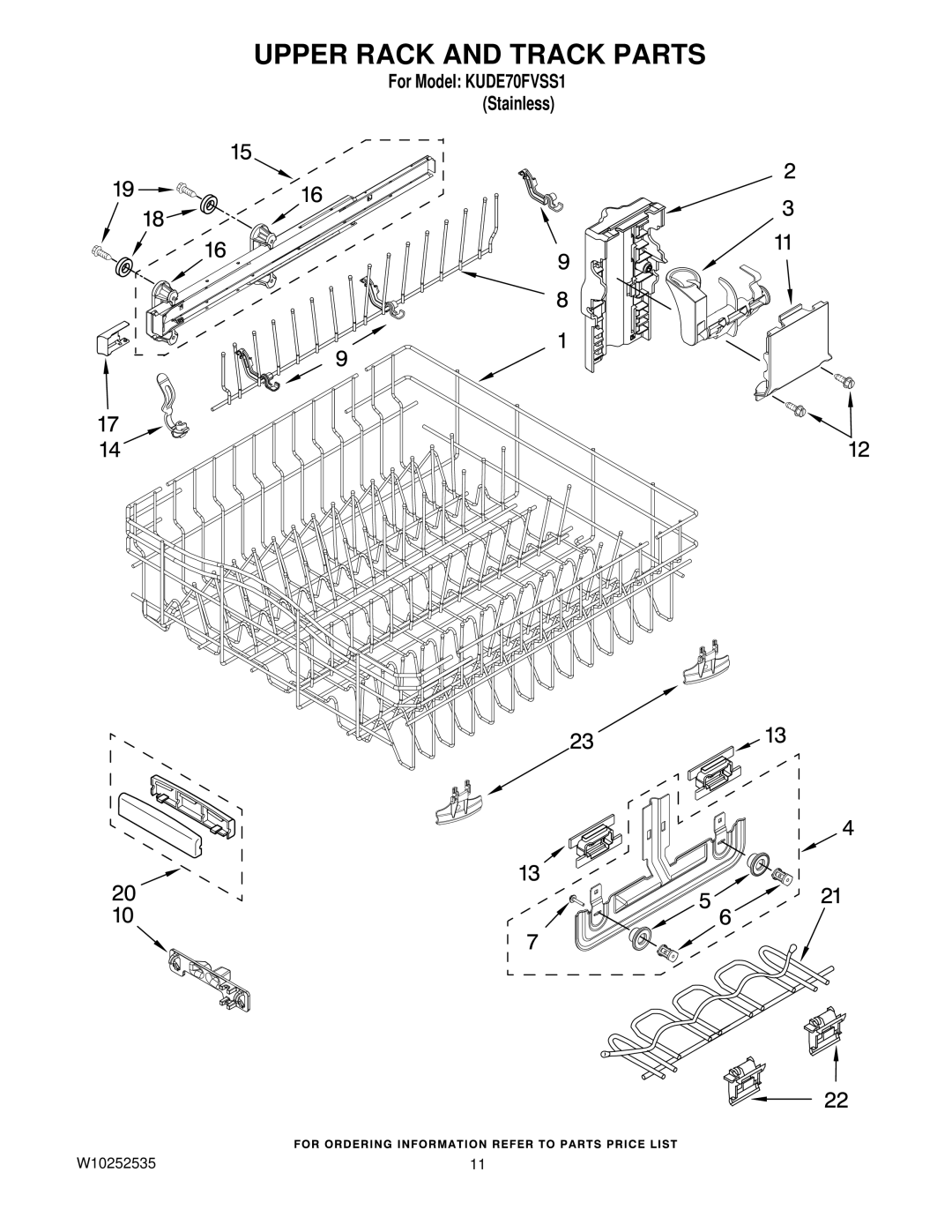 KitchenAid KUDE70FVSS1 manual Upper Rack and Track Parts 