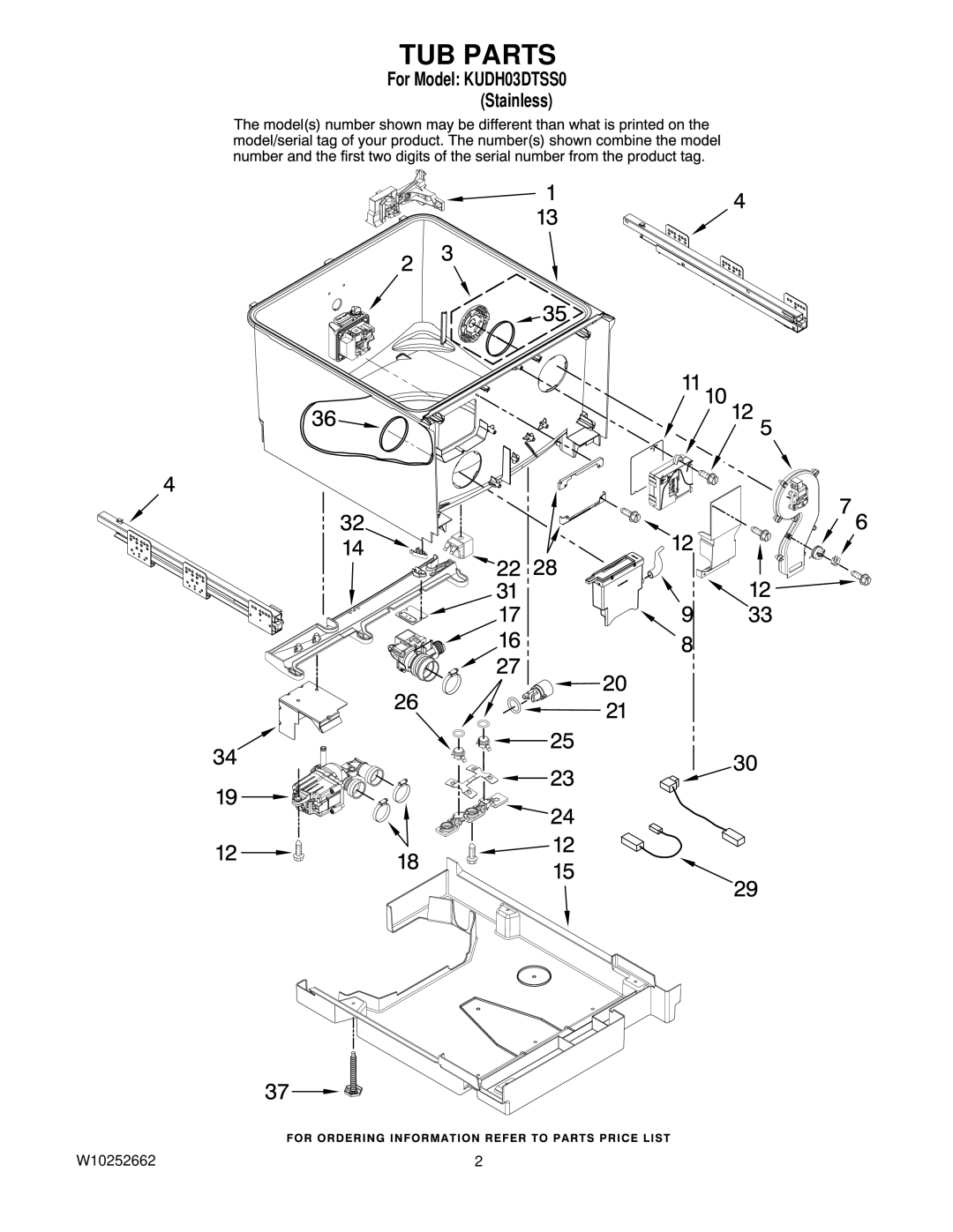 KitchenAid KUDH03DTSS0 manual TUB Parts 