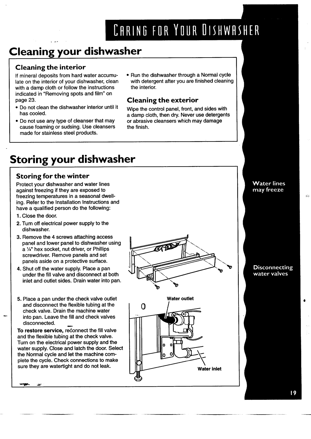 KitchenAid KUDH24SE manual Cleaning your dishwasher, Storing your dishwasher, Cleaning the interior, Cleaning the exterior 