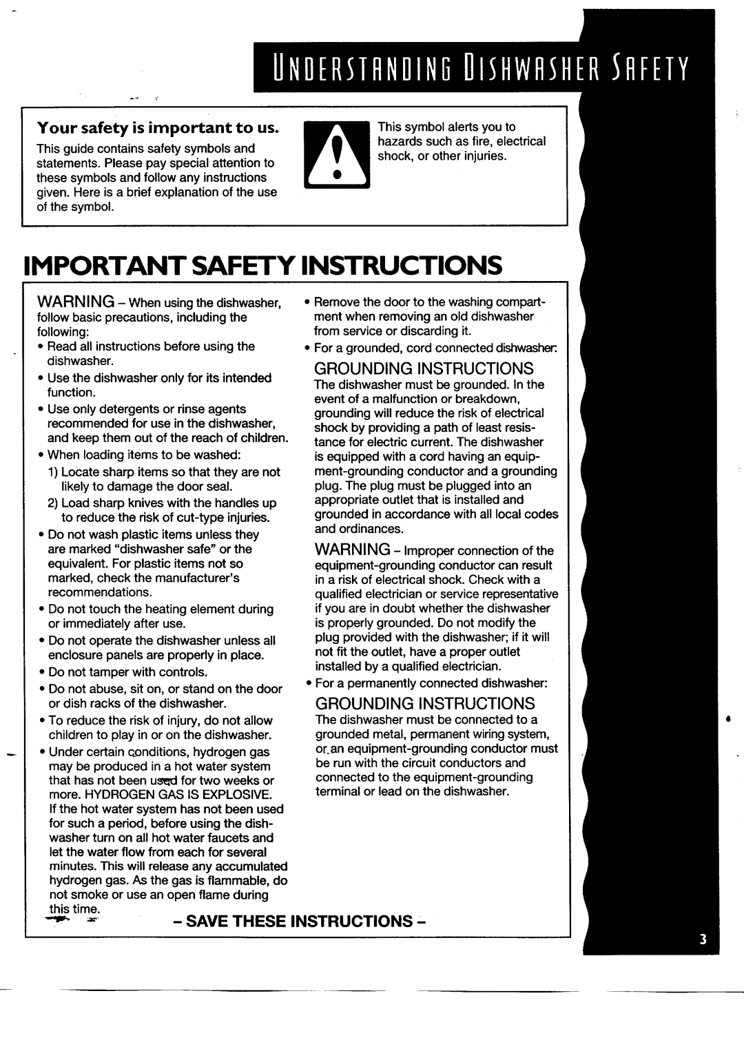 KitchenAid KUDH24SE manual Important Safety, Your safety is important to us, Save These, Grounding Instructions 