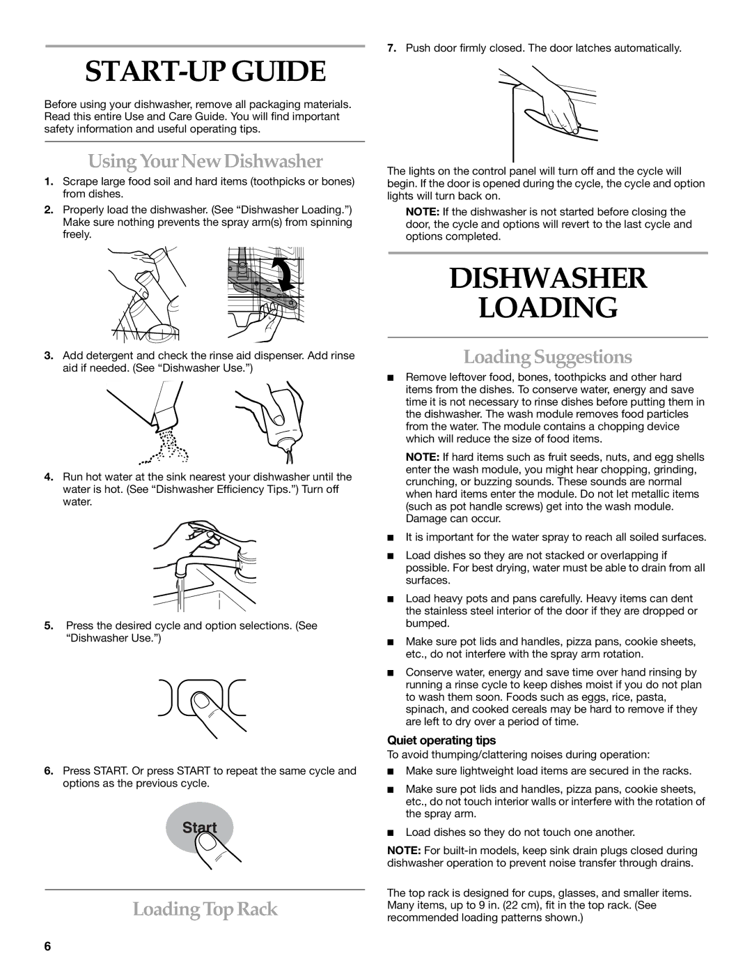 KitchenAid KUDI01FK START-UP Guide, Dishwasher Loading, Using Your New Dishwasher, Loading Top Rack, Loading Suggestions 