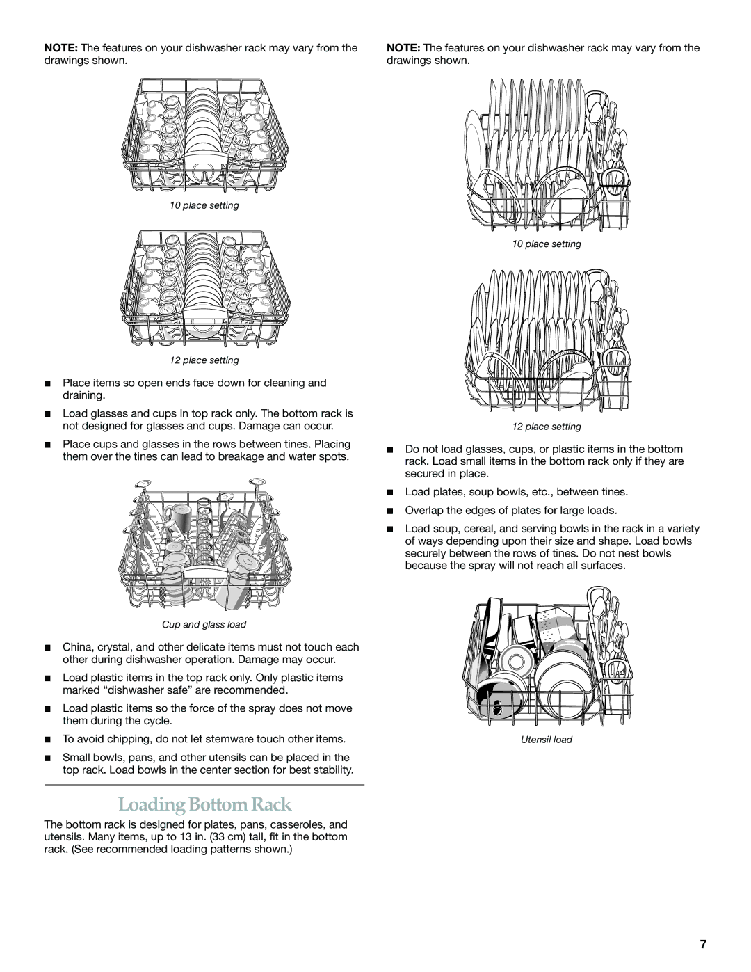 KitchenAid KUDI01FK manual Loading Bottom Rack 