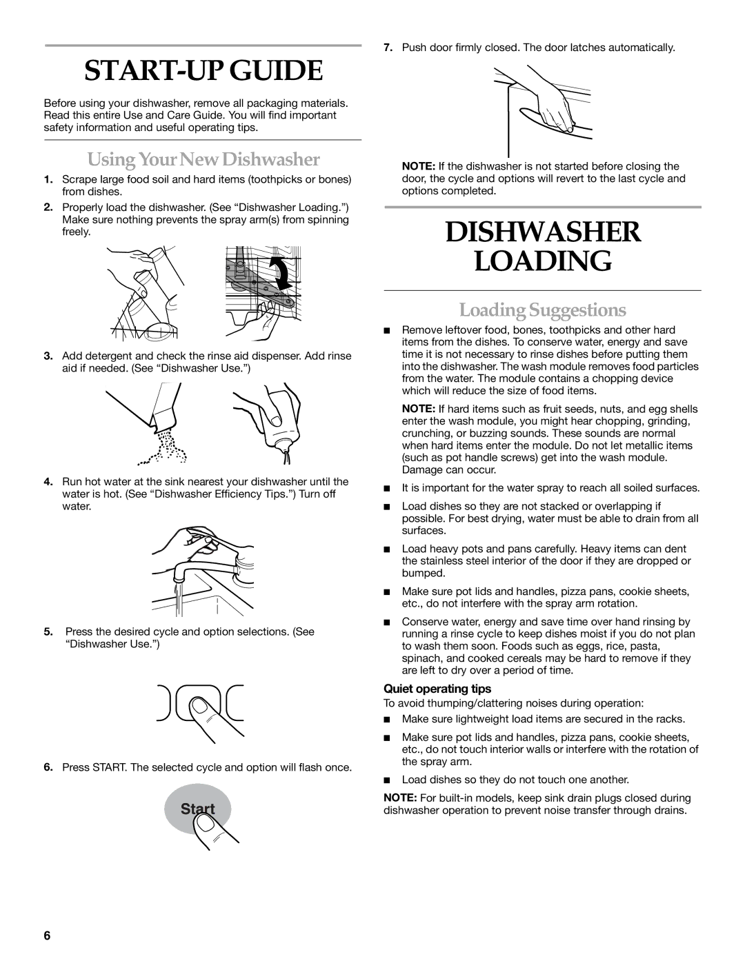 KitchenAid KUDI01FL manual START-UP Guide, Dishwasher Loading, Using Your New Dishwasher, Loading Suggestions 