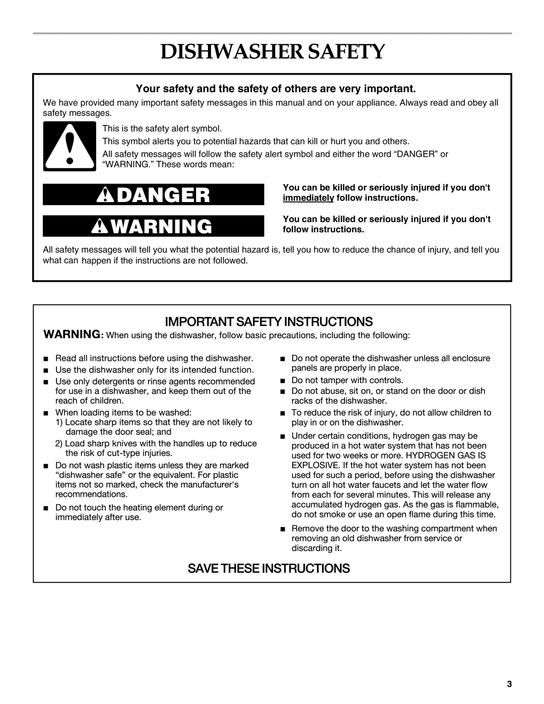 KitchenAid KUDI01TJ manual Dishwasher Safety, Your safety and the safety of others are very important 