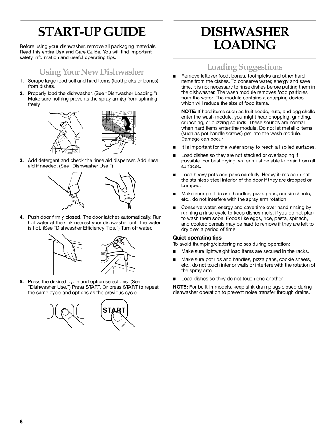 KitchenAid KUDI01TJ manual START-UP Guide, Dishwasher Loading, Using Your New Dishwasher, Loading Suggestions 