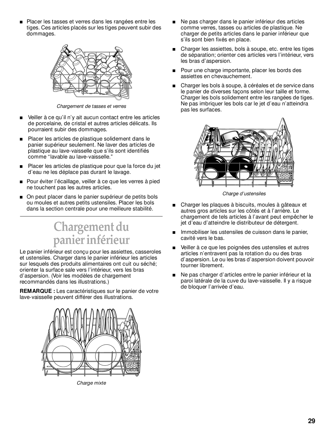 KitchenAid KUDM25SH, KUDI25CH manual Chargement du panier inférieur 