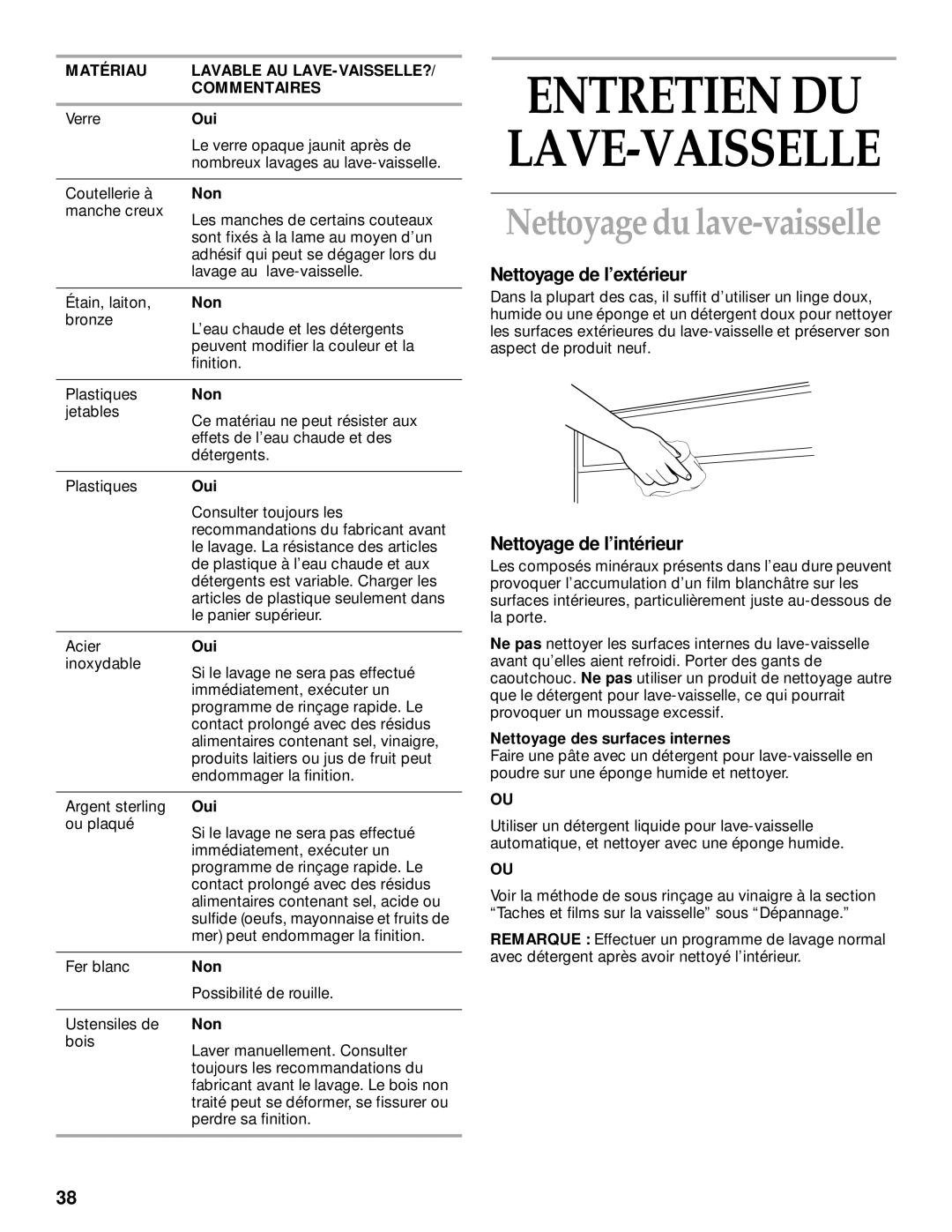 KitchenAid KUDI25CH manual Entretien DU, Nettoyage du lave-vaisselle, Nettoyage de l’extérieur, Nettoyage de l’intérieur 