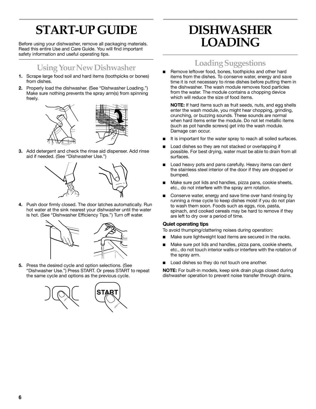 KitchenAid KUDJ01TJ manual START-UP Guide, Dishwasher Loading, Using Your New Dishwasher, Loading Suggestions 