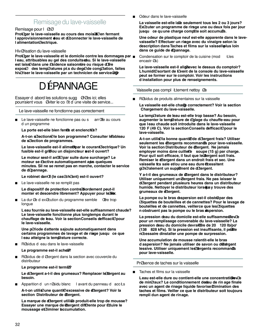 KitchenAid KUDM01FK manual Dépannage, Remisage du lave-vaisselle 