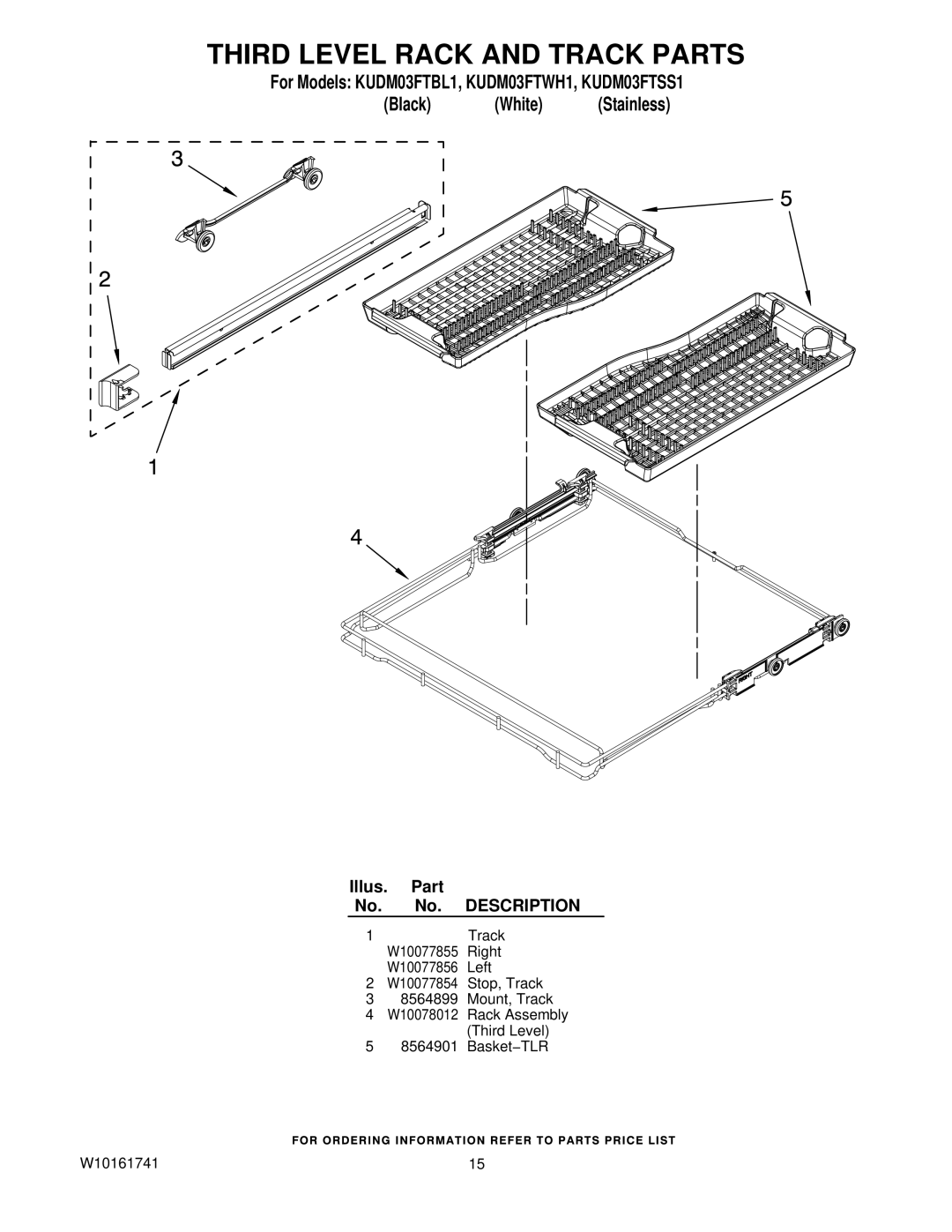 KitchenAid KUDM03FTBL1, KUDM03FTWH1, KUDM03FTSS1 manual Third Level Rack and Track Parts 