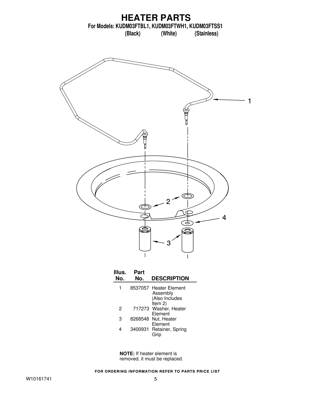 KitchenAid KUDM03FTSS1, KUDM03FTBL1, KUDM03FTWH1 manual Heater Parts 