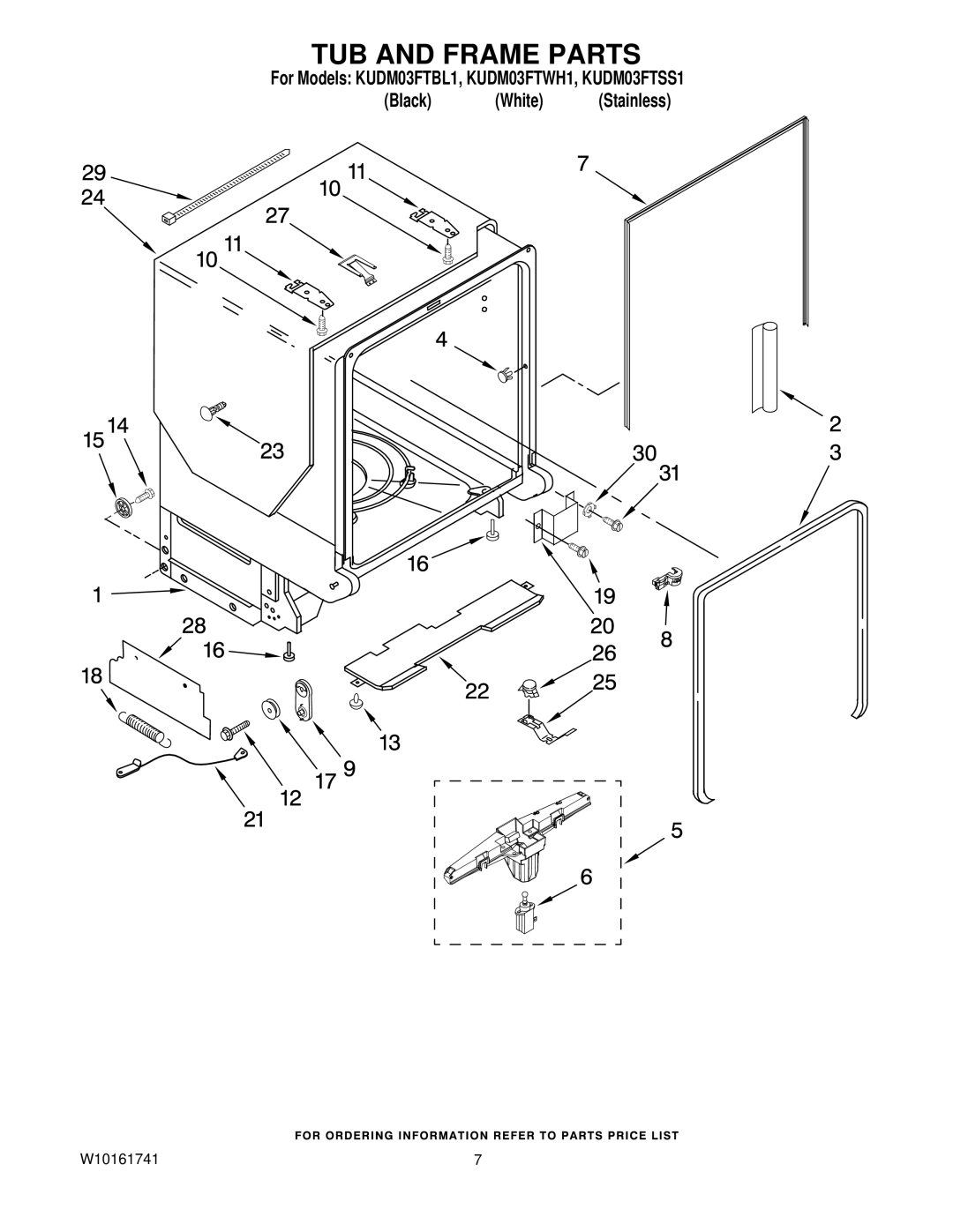 KitchenAid KUDM03FTWH1, KUDM03FTBL1, KUDM03FTSS1 manual TUB and Frame Parts 