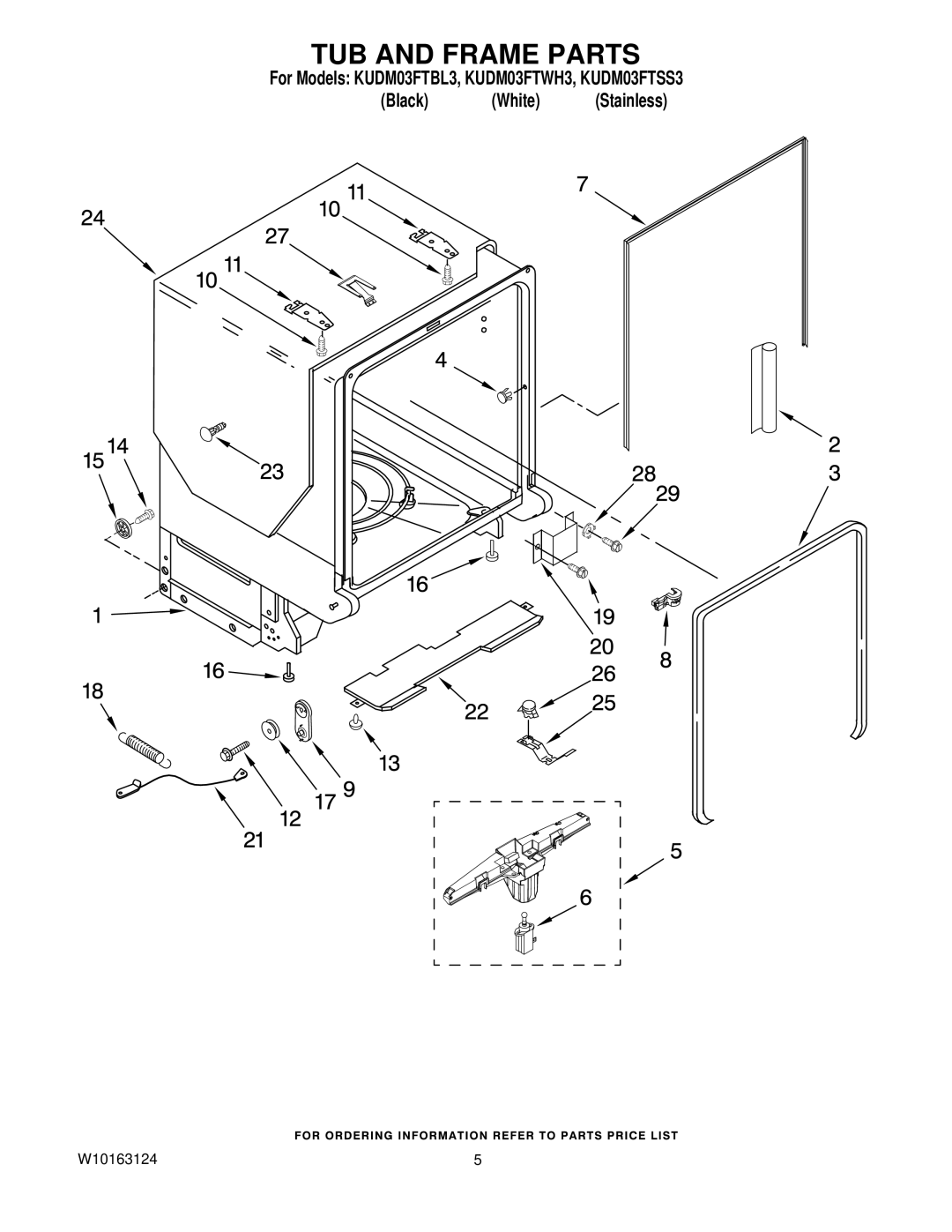 KitchenAid KUDM03FTWH3, KUDM03FTSS3, KUDM03FTBL3 manual TUB and Frame Parts 