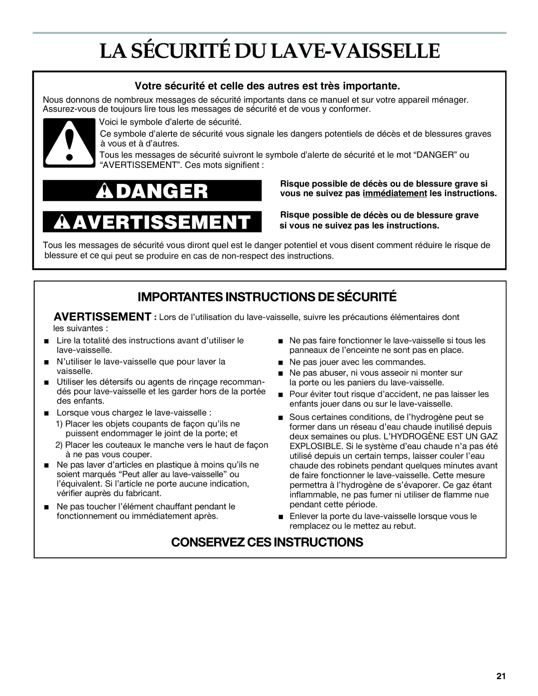 KitchenAid KUDP01DL manual LA Sécurité DU LAVE-VAISSELLE, Votre sécurité et celle des autres est très importante 